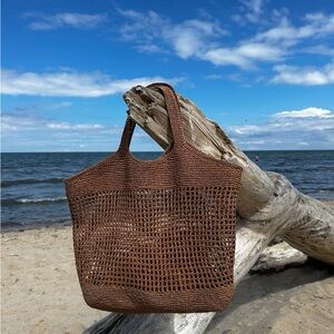 Brown Raffia Tote Bag